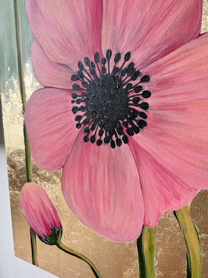 Pink Anemone on Gold